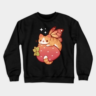 Orange fairy cat with strawberry Crewneck Sweatshirt